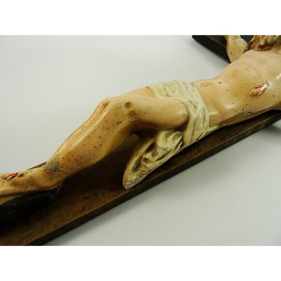 LARGE Wall Crucifix Vintage HEAVY Wear and Damage to Jesus Corpus Needs TLC - Picture 6 of 16